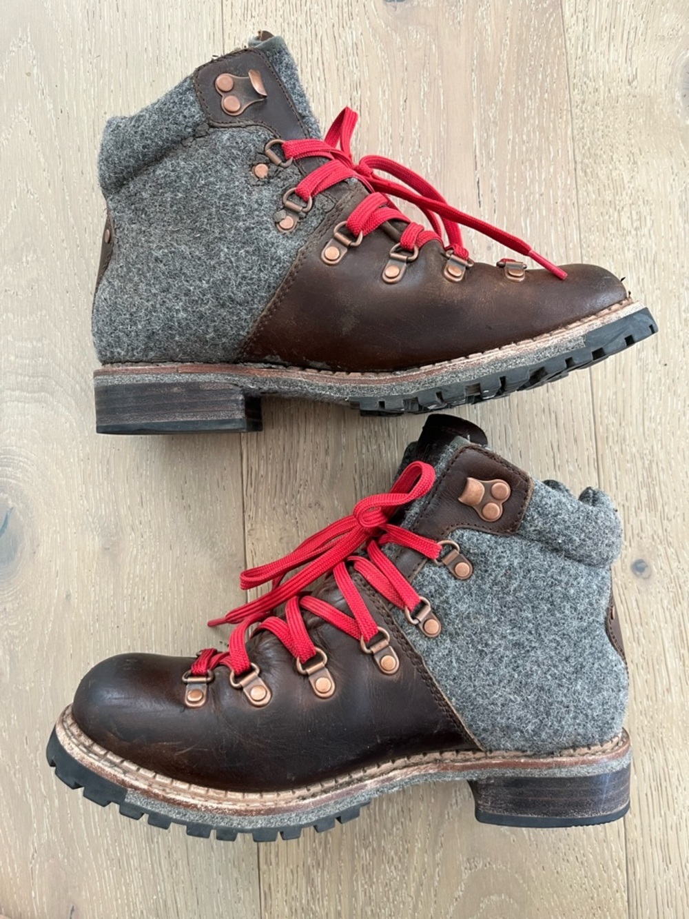Woolrich Anthropologie Rockies Brown Leather & Gray Wool Hiking Boots 7.5